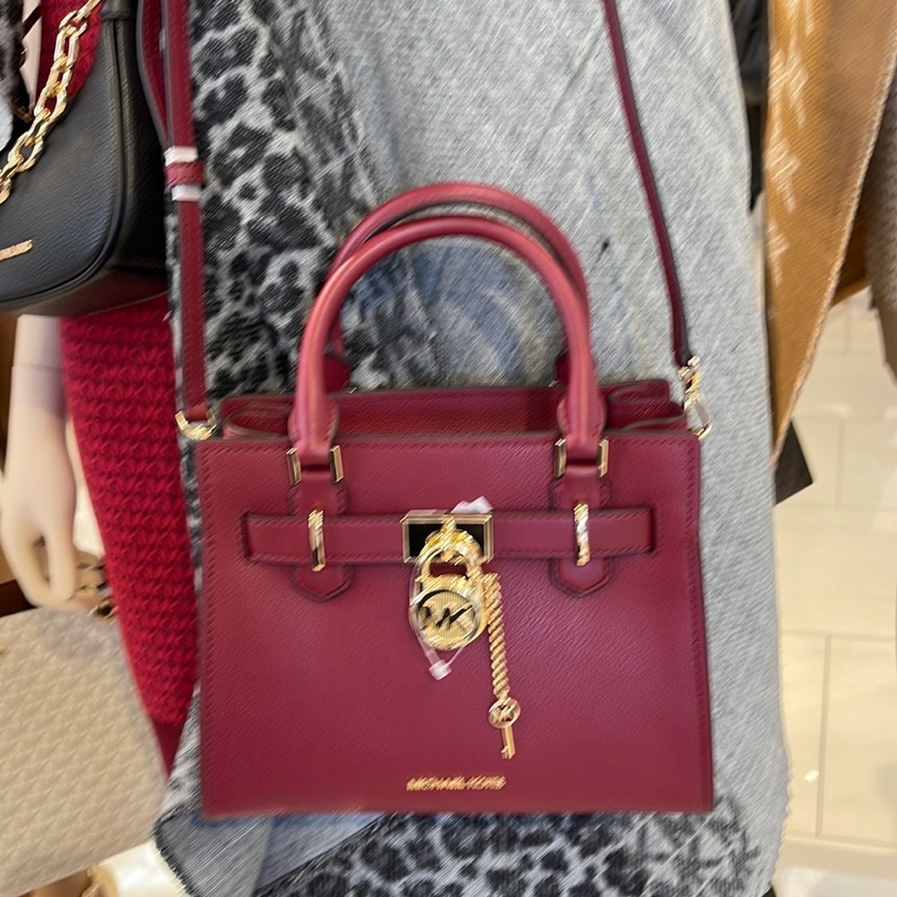 Michael Kors Hamilton Small Satchel Shoulder Crossbody Bag Dark Cherry COLOR - Picture 12 of 15